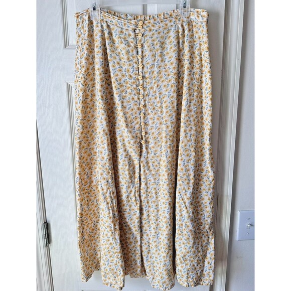VTG 90s Yellow Floral Express Maxi Half Button Front Slit Rayon Size XL * - Picture 4 of 8